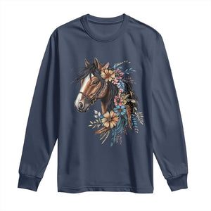 Floral Wild Horse Country Horse Riding Long Sleeve Shirt TS11 Navy Print Your Wear