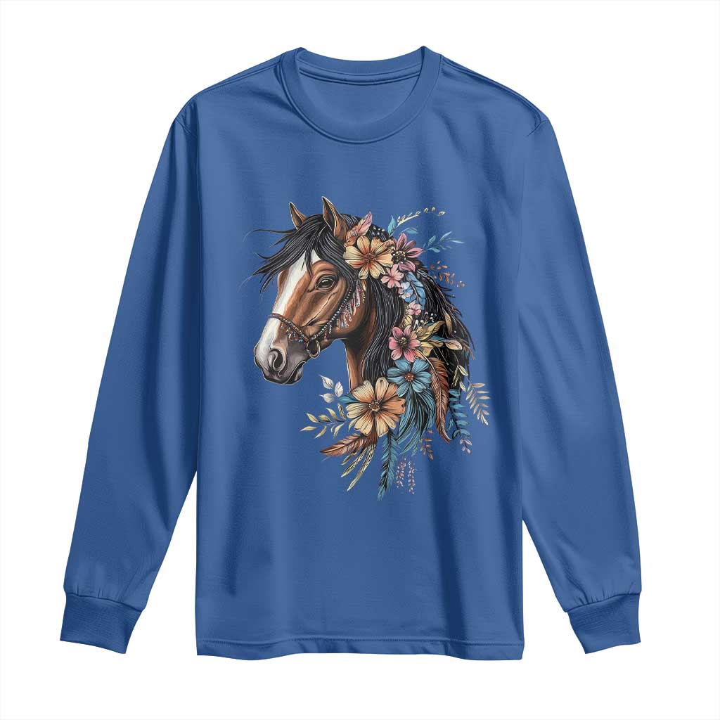Floral Wild Horse Country Horse Riding Long Sleeve Shirt TS11 Royal Blue Print Your Wear