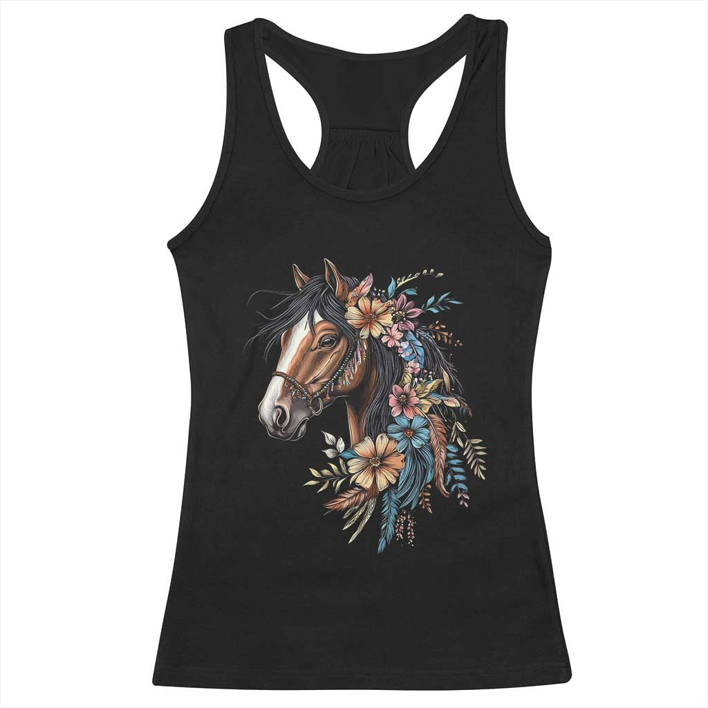 Floral Wild Horse Country Horse Riding Racerback Tank Top TS11 Black Print Your Wear