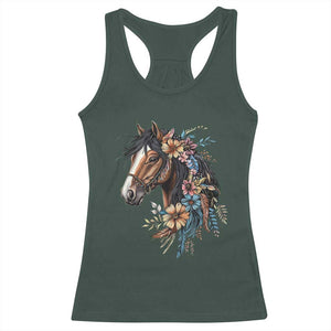 Floral Wild Horse Country Horse Riding Racerback Tank Top TS11 Dark Forest Green Print Your Wear