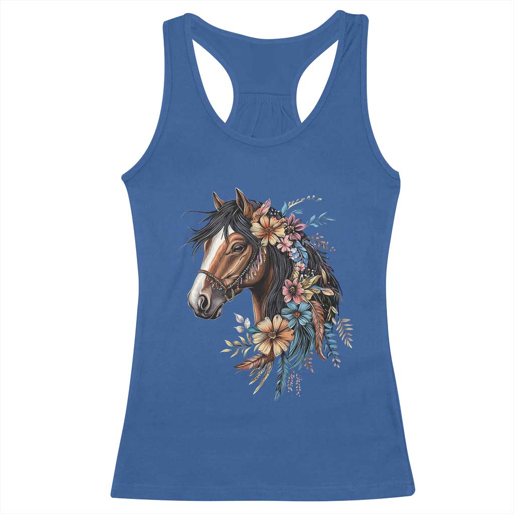 Floral Wild Horse Country Horse Riding Racerback Tank Top TS11 Royal Blue Print Your Wear