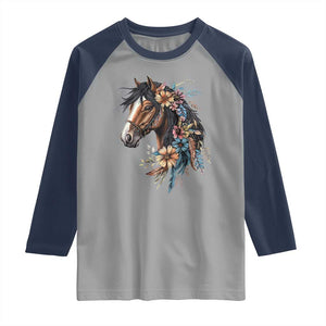 Floral Wild Horse Country Horse Riding Raglan Shirt TS11 Sport Gray Navy Print Your Wear