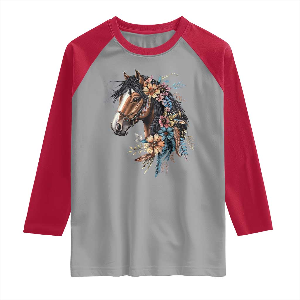 Floral Wild Horse Country Horse Riding Raglan Shirt TS11 Sport Gray Red Print Your Wear