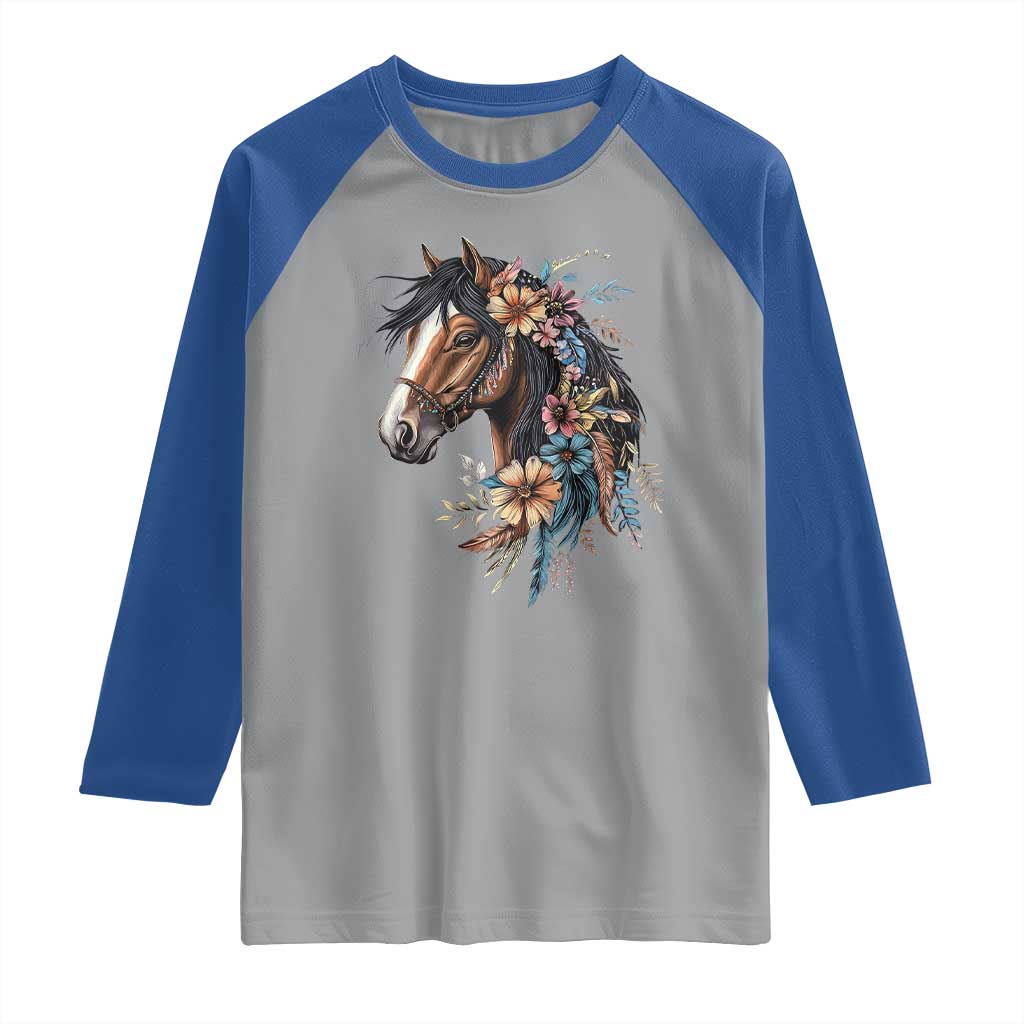 Floral Wild Horse Country Horse Riding Raglan Shirt TS11 Sport Gray Royal Print Your Wear