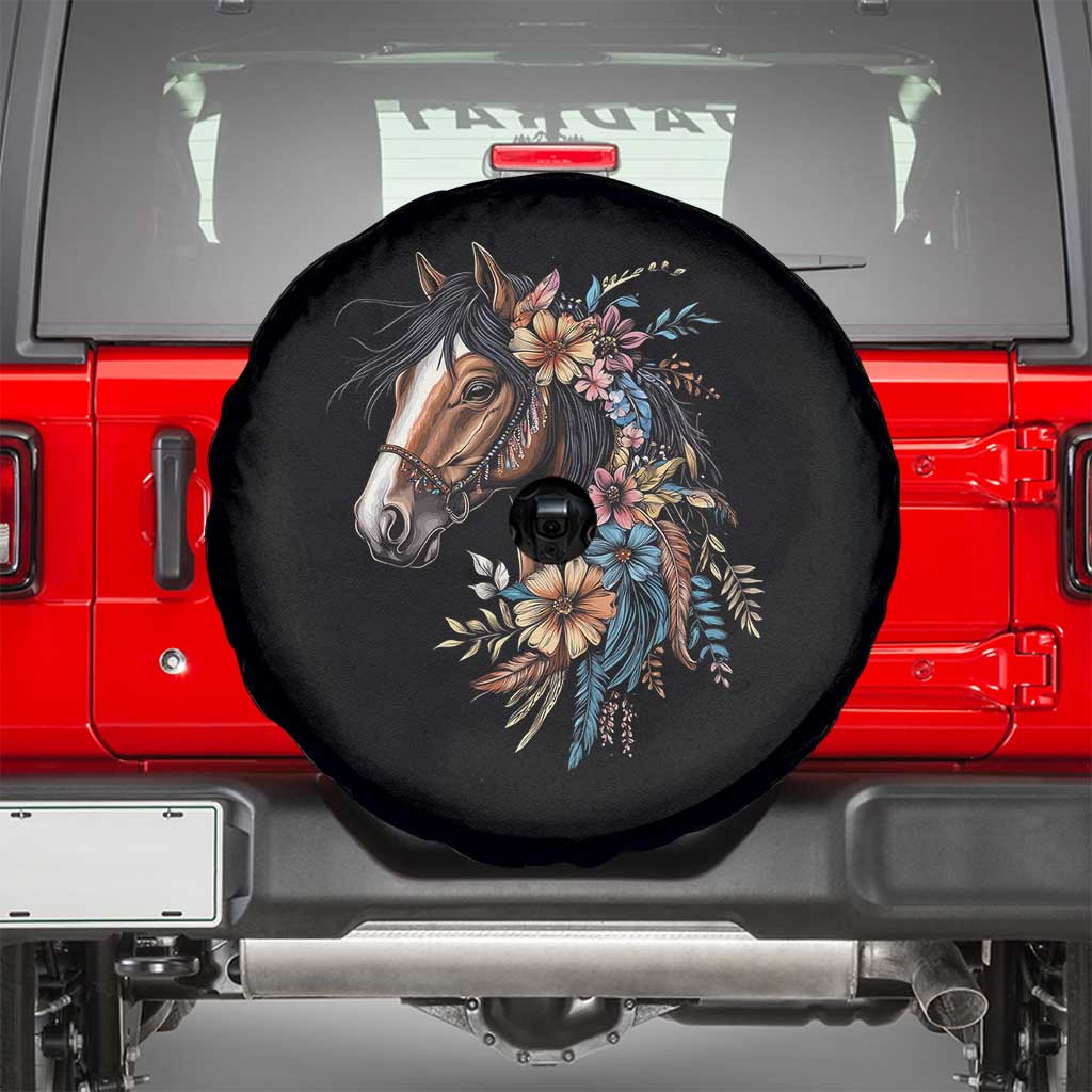 Floral Wild Horse Country Horse Riding Spare Tire Cover TS11 Black Print Your Wear