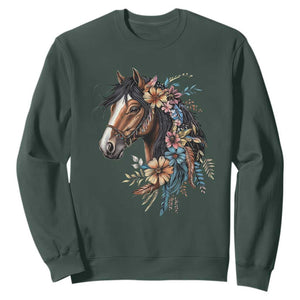 Floral Wild Horse Country Horse Riding Sweatshirt TS11 Dark Forest Green Print Your Wear