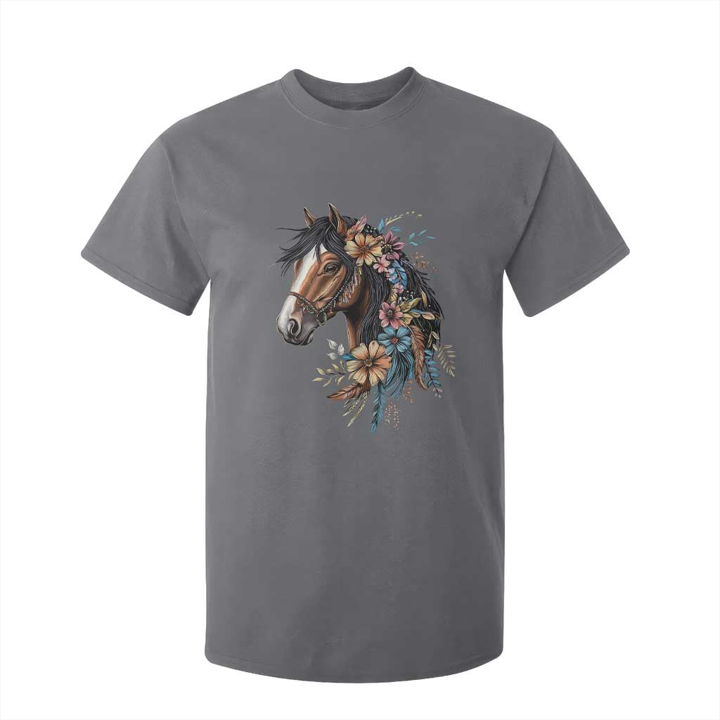 Floral Wild Horse Country Horse Riding T Shirt For Kid TS11 Charcoal Print Your Wear