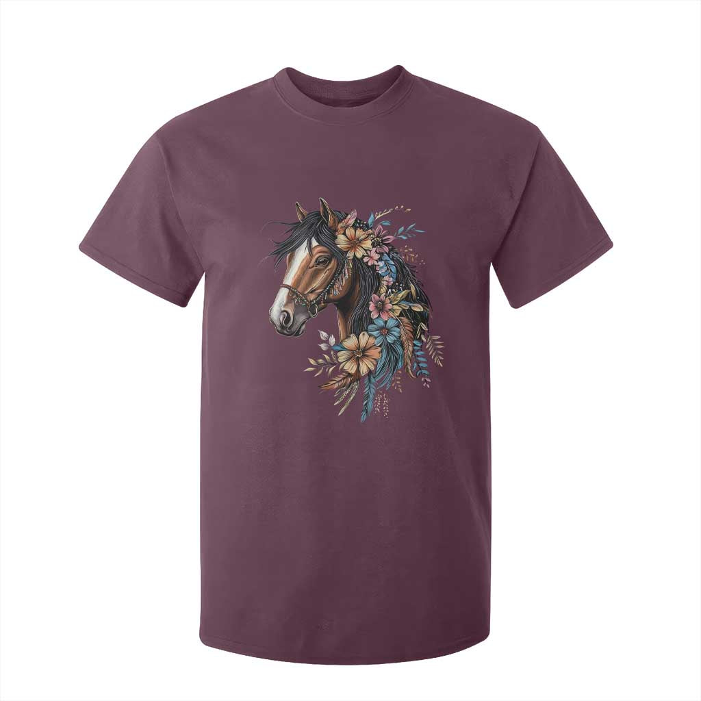 Floral Wild Horse Country Horse Riding T Shirt For Kid TS11 Maroon Print Your Wear