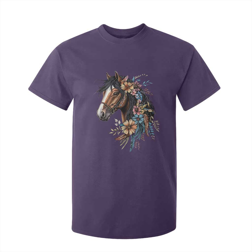 Floral Wild Horse Country Horse Riding T Shirt For Kid TS11 Purple Print Your Wear
