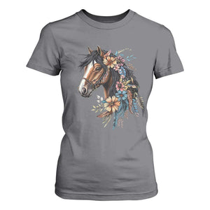 Floral Wild Horse Country Horse Riding T Shirt For Women TS11 Charcoal Print Your Wear