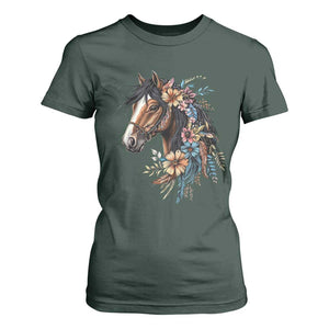 Floral Wild Horse Country Horse Riding T Shirt For Women TS11 Dark Forest Green Print Your Wear