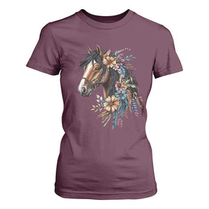 Floral Wild Horse Country Horse Riding T Shirt For Women TS11 Maroon Print Your Wear