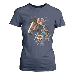 Floral Wild Horse Country Horse Riding T Shirt For Women TS11 Navy Print Your Wear