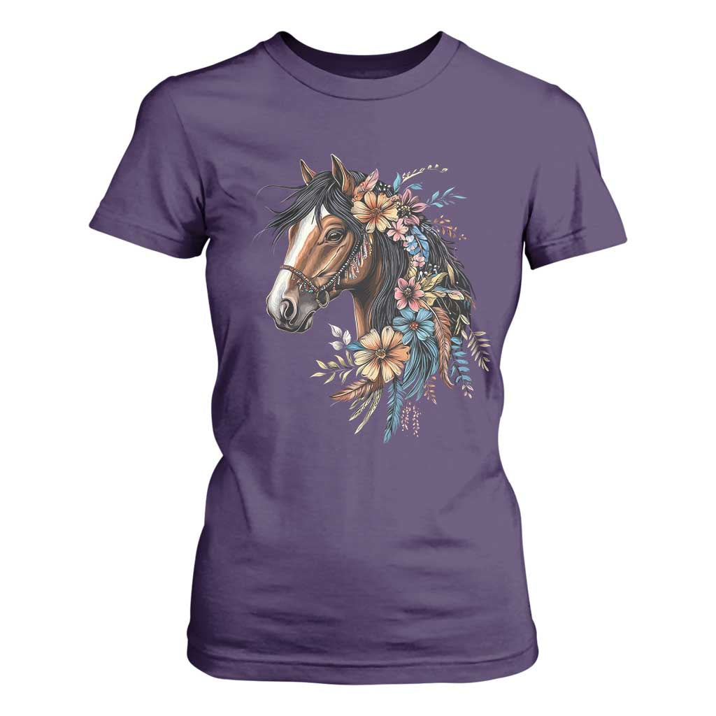 Floral Wild Horse Country Horse Riding T Shirt For Women TS11 Purple Print Your Wear