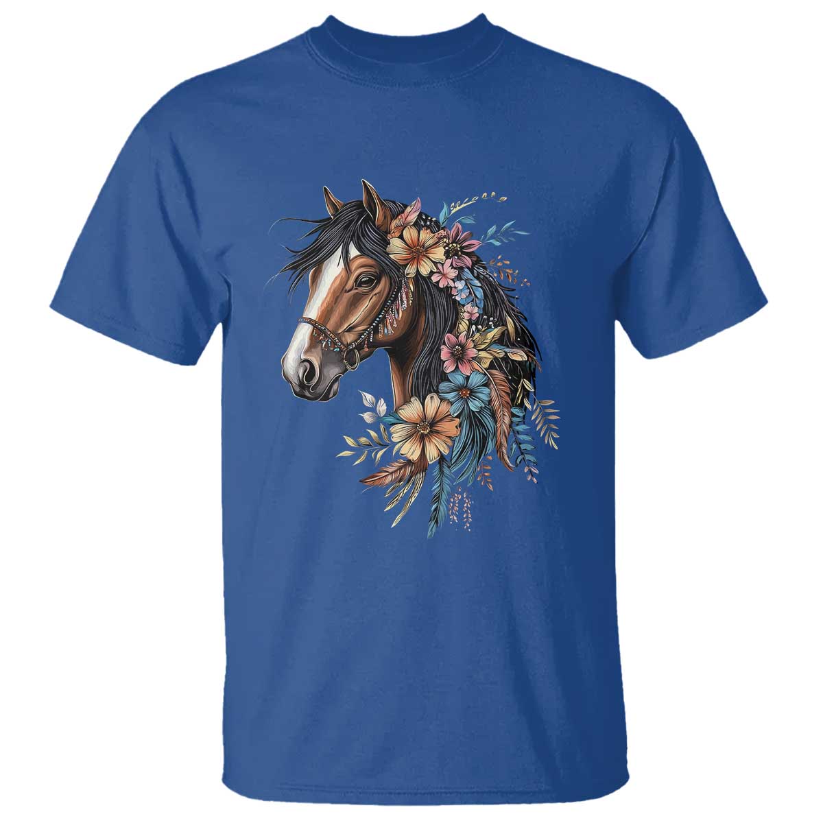 Floral Wild Horse Country Horse Riding T Shirt TS11 Royal Blue Print Your Wear