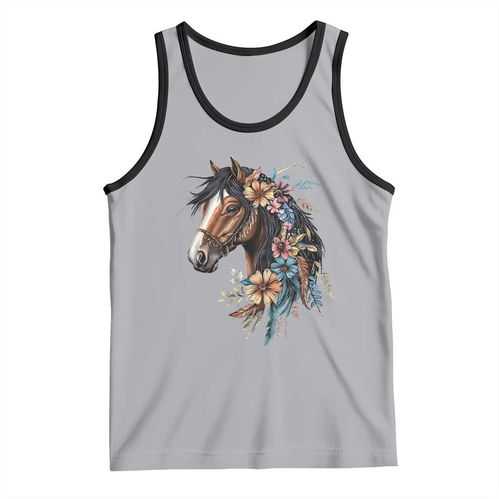 Floral Wild Horse Country Horse Riding Tank Top TS11 Athletic Heather Black Print Your Wear