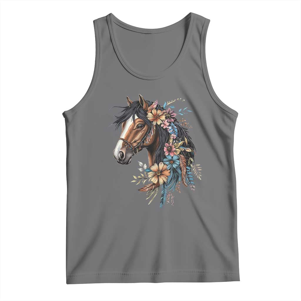 Floral Wild Horse Country Horse Riding Tank Top TS11 Black Heather Print Your Wear