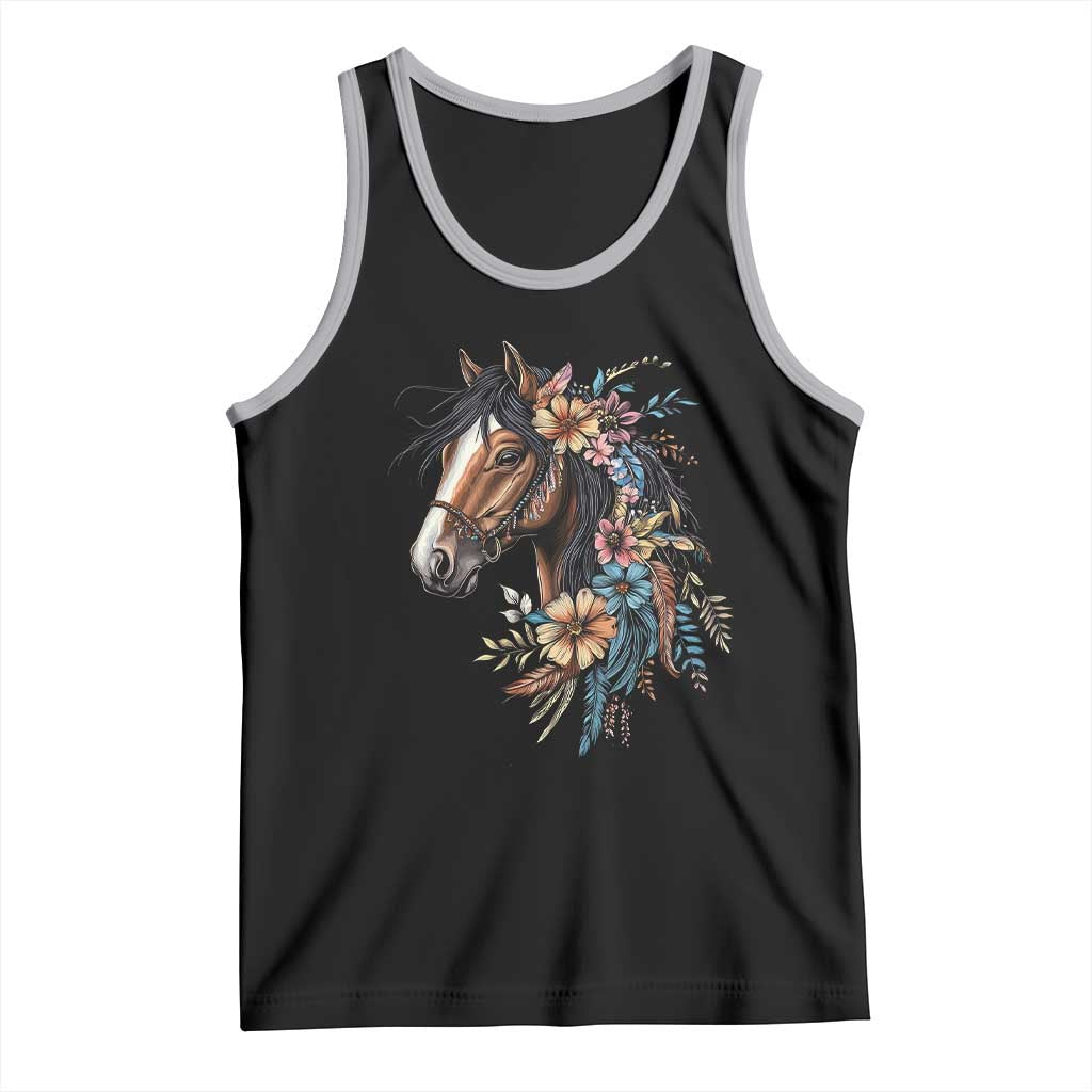 Floral Wild Horse Country Horse Riding Tank Top TS11 Black Athletic Heather Print Your Wear