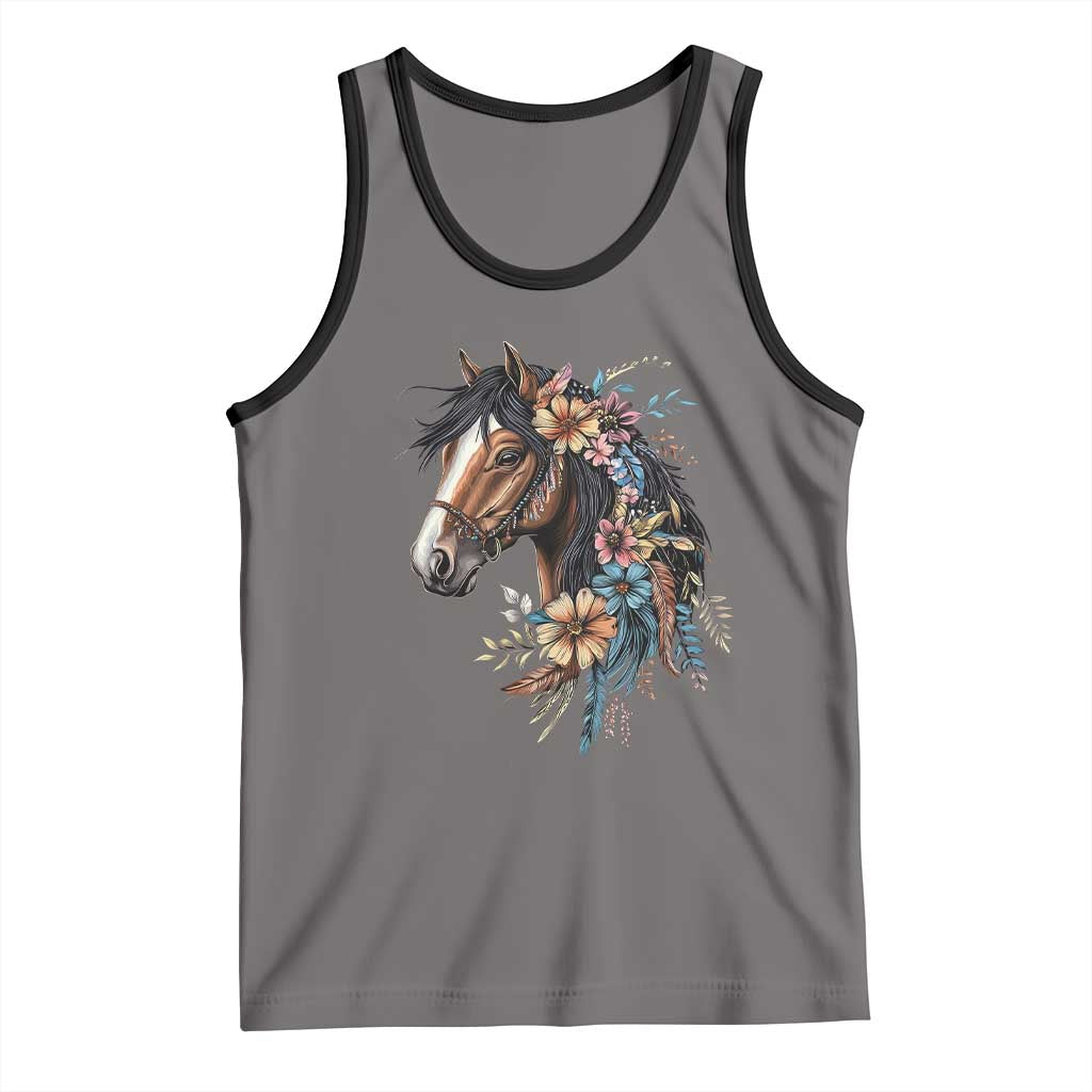 Floral Wild Horse Country Horse Riding Tank Top TS11 Deep Heather Black Print Your Wear