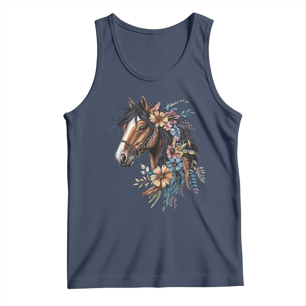 Floral Wild Horse Country Horse Riding Tank Top TS11 Navy Print Your Wear