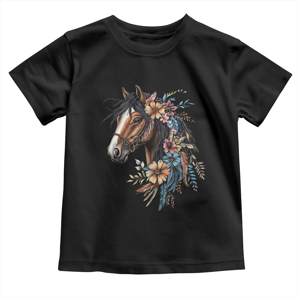 Floral Wild Horse Country Horse Riding Toddler T Shirt TS11 Black Print Your Wear