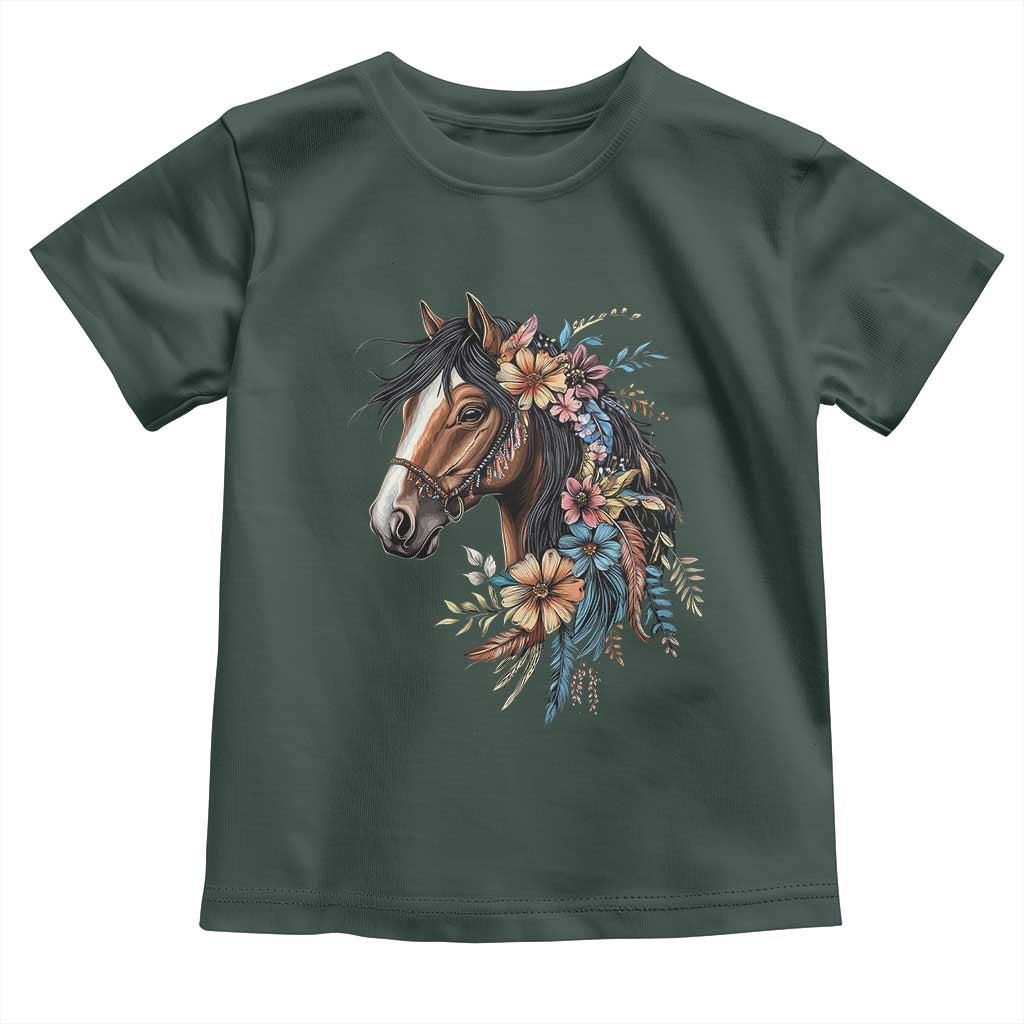 Floral Wild Horse Country Horse Riding Toddler T Shirt TS11 Dark Forest Green Print Your Wear