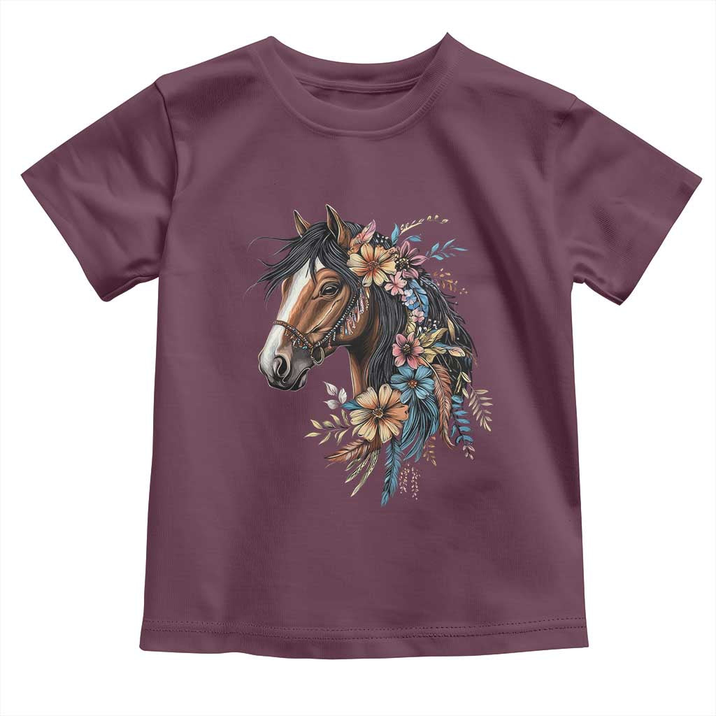 Floral Wild Horse Country Horse Riding Toddler T Shirt TS11 Maroon Print Your Wear