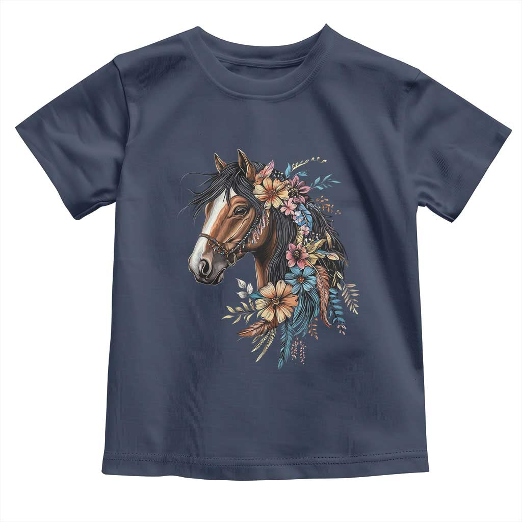 Floral Wild Horse Country Horse Riding Toddler T Shirt TS11 Navy Print Your Wear