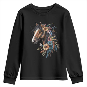 Floral Wild Horse Country Horse Riding Youth Sweatshirt TS11 Black Print Your Wear