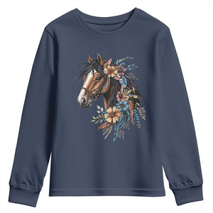 Floral Wild Horse Country Horse Riding Youth Sweatshirt TS11 Navy Print Your Wear