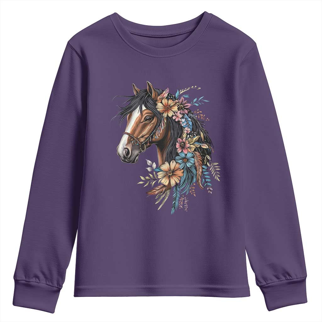 Floral Wild Horse Country Horse Riding Youth Sweatshirt TS11 Purple Print Your Wear