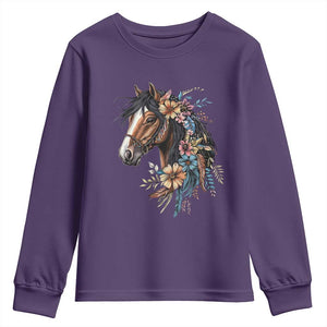 Floral Wild Horse Country Horse Riding Youth Sweatshirt TS11 Purple Print Your Wear