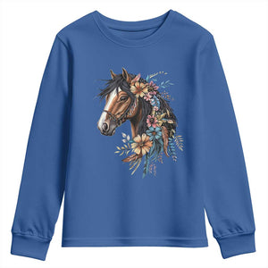 Floral Wild Horse Country Horse Riding Youth Sweatshirt TS11 Royal Blue Print Your Wear