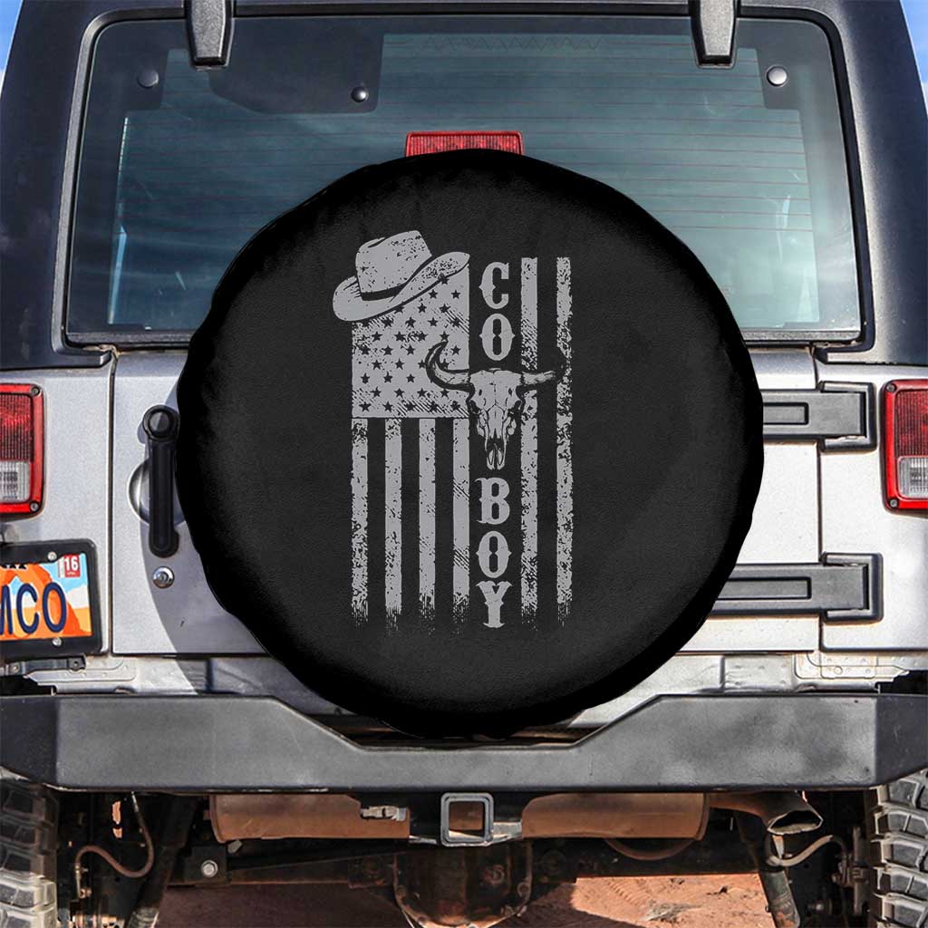 Fourth Of July Western Country Spare Tire Cover Howdy American Flag Cowboy Texas Rodeo Cow Skull TS11 No hole Black Print Your Wear