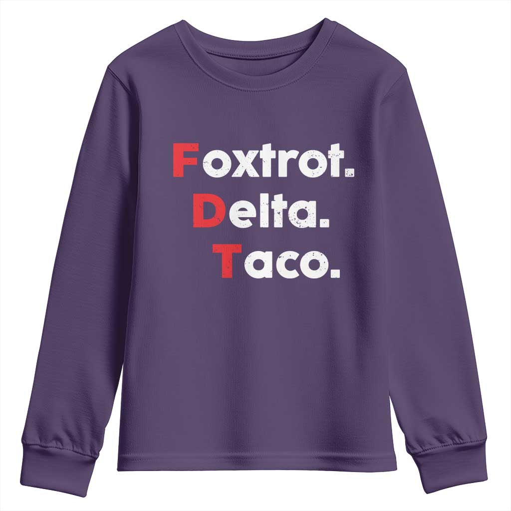 Foxtrot Delta Taco Youth Sweatshirt Subtle FDT Resist TS10 Purple Print Your Wear