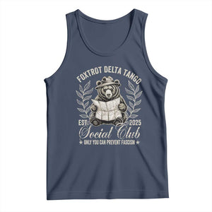 Foxtrot Delta Tango FDT Social Club Tank Top Only You Can Prevent Fascism Retro Bear TS02 Navy Print Your Wear