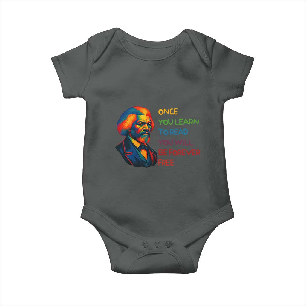 Frederick Douglass Inspirational Baby Onesie Learn to Read Be Forever Free Black Leader TS02 Dark Heather Print Your Wear