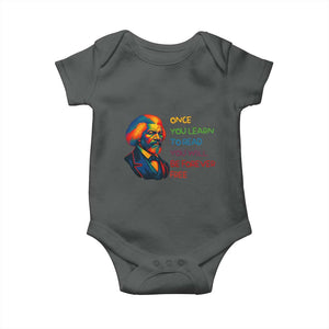 Frederick Douglass Inspirational Baby Onesie Learn to Read Be Forever Free Black Leader TS02 Dark Heather Print Your Wear