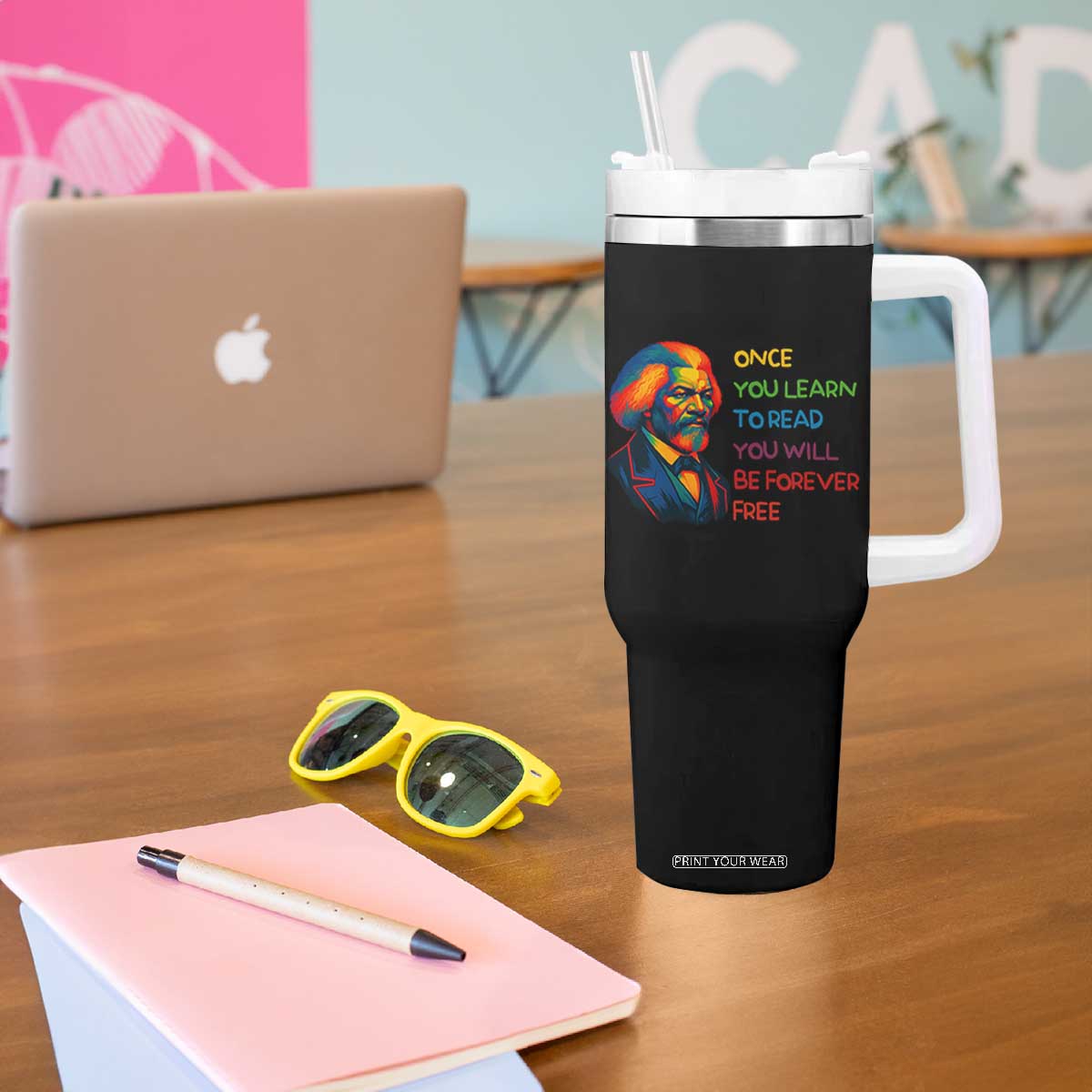 Frederick Douglass Inspirational Tumbler With Handle Learn to Read Be Forever Free Black Leader TS02 Print Your Wear