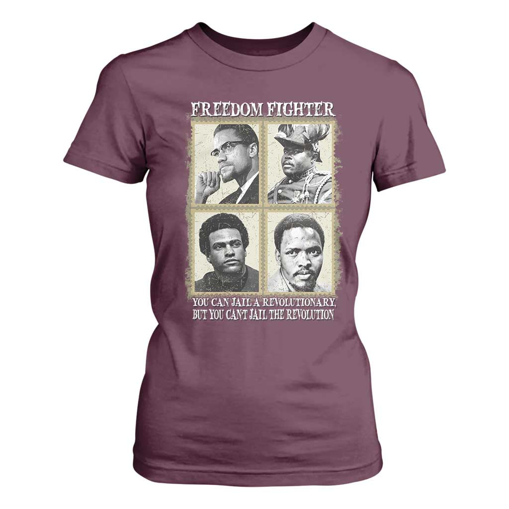 Freedom Fighters Heritage T Shirt For Women Malcolm X Marcus Garvey Huey P Newton Steve Biko Revolution TS02 Maroon Print Your Wear