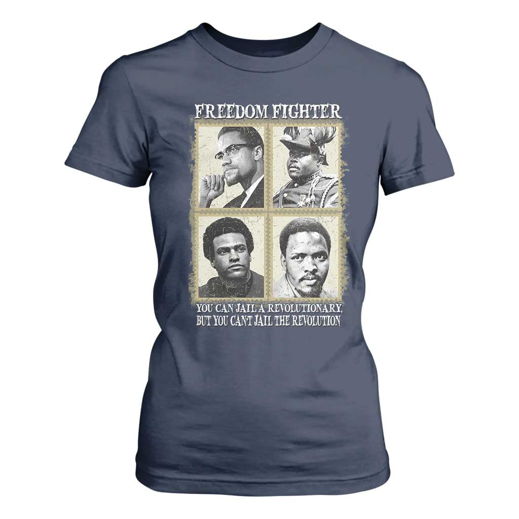 Freedom Fighters Heritage T Shirt For Women Malcolm X Marcus Garvey Huey P Newton Steve Biko Revolution TS02 Navy Print Your Wear