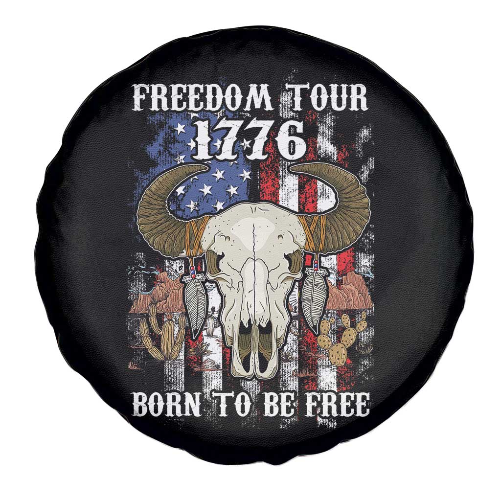 Freedom Tour 1776 Western Spare Tire Cover Born To Be Free Buffalo Skull 4th of July Patriot TS02 Print Your Wear