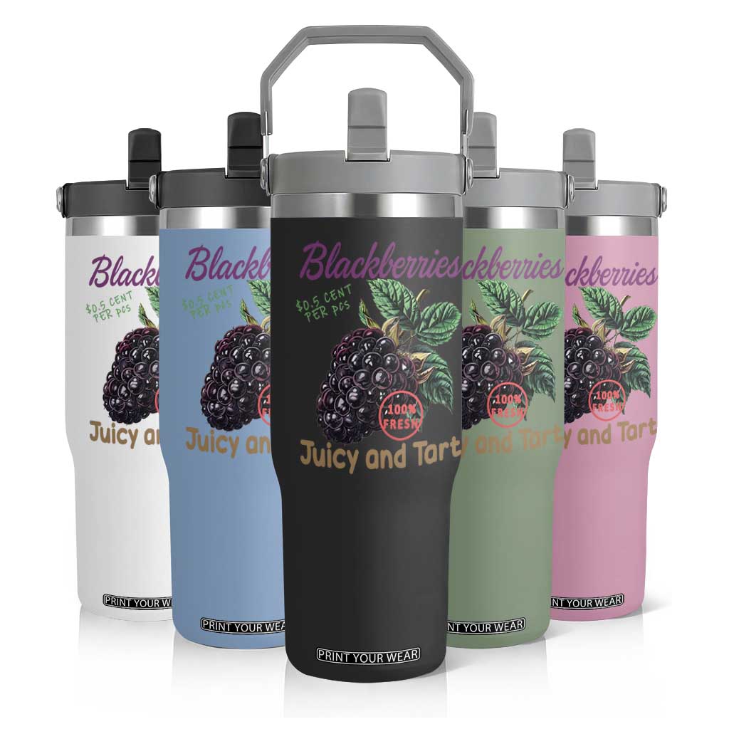 Fresh Juicy Blackberries Flip Straw Tumbler Retro Vintage Backberry Farmers Market TS02 Print Your Wear