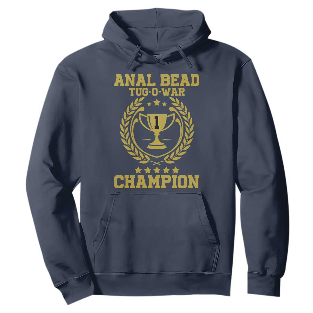 Funny #1 Anal Bead Tug O War Champion Hoodie Adult Humor Cringe - PrintYourWear Size: S Color: Navy