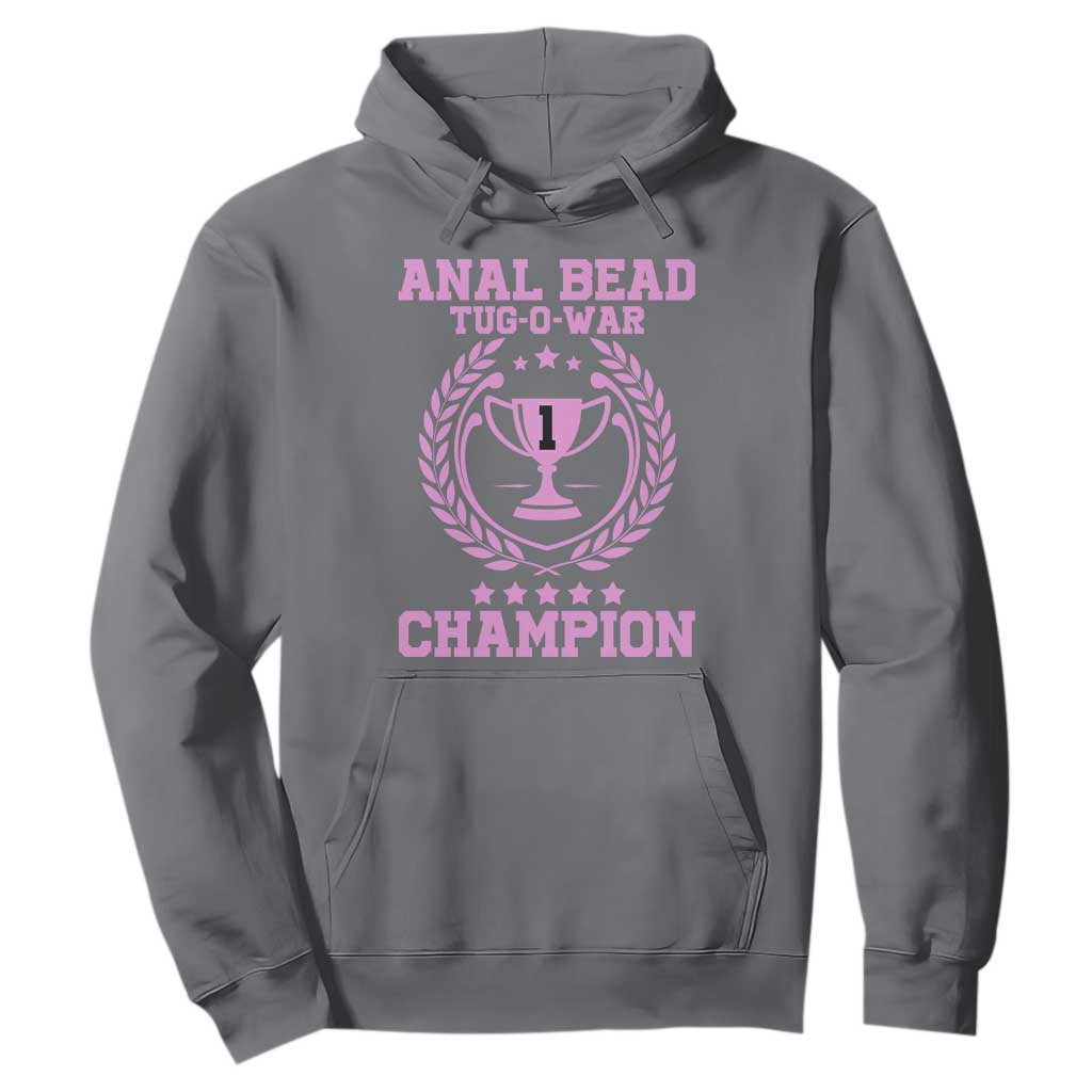 Funny #1 Anal Bead Tug O War Champion Hoodie Pink Adult Humor Cringe - PrintYourWear Size: S Color: Charcoal