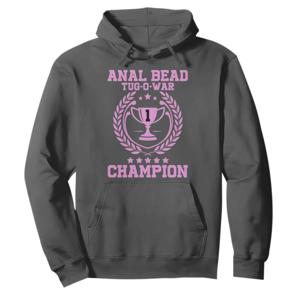 Funny #1 Anal Bead Tug O War Champion Hoodie Pink Adult Humor Cringe - PrintYourWear Size: S Color: Dark Heather