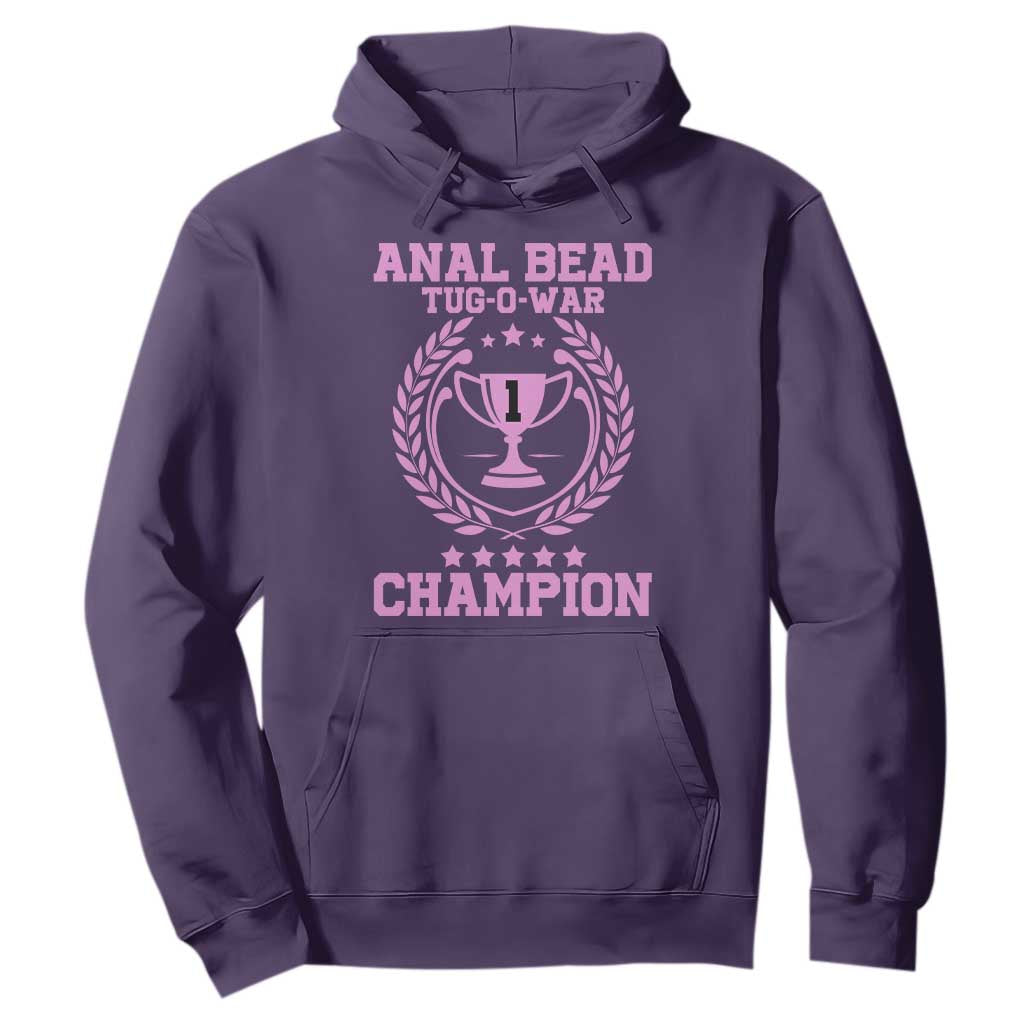 Funny #1 Anal Bead Tug O War Champion Hoodie Pink Adult Humor Cringe - PrintYourWear Size: S Color: Purple
