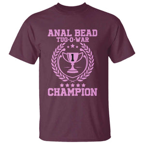 Funny #1 Anal Bead Tug O War Champion T Shirt Pink Adult Humor Cringe - PrintYourWear Size: S Color: Maroon