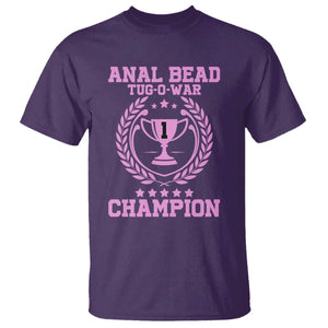 Funny #1 Anal Bead Tug O War Champion T Shirt Pink Adult Humor Cringe - PrintYourWear Size: S Color: Purple