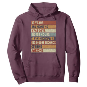 Funny 13th Birthday Hoodie 13 Years 156 Months 4748 Days Vintage Retro TS11 Maroon Print Your Wear